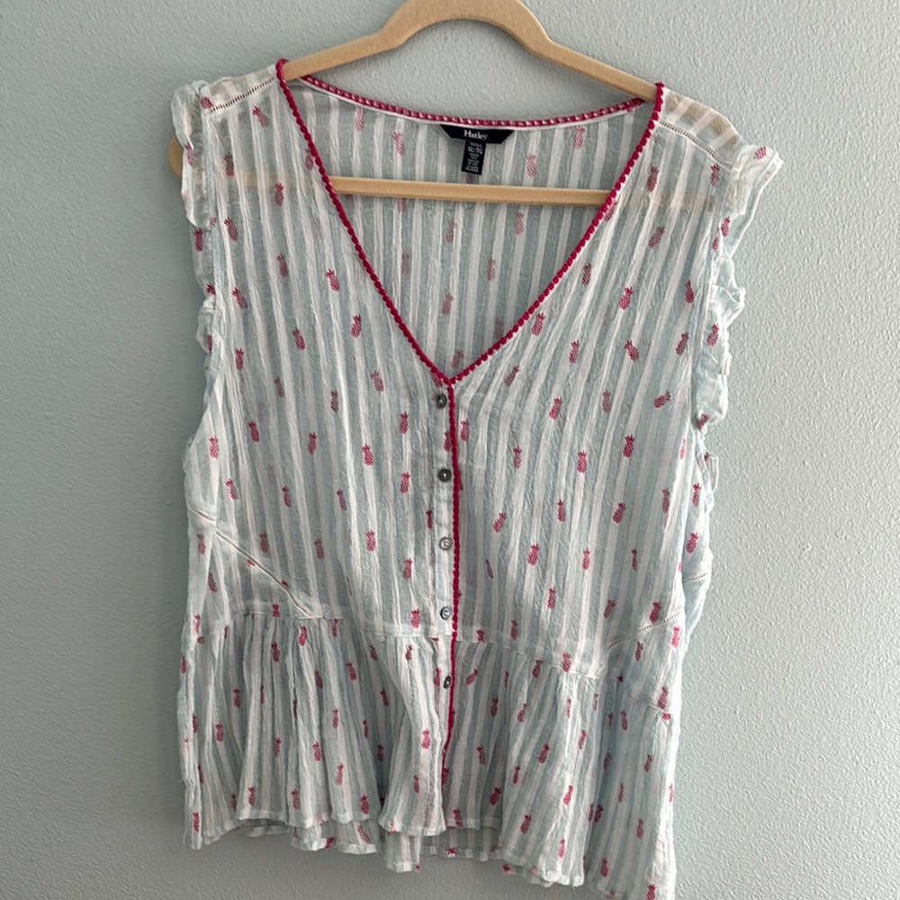 Hatley Pink and Blue Ruffled Peplum Blouse